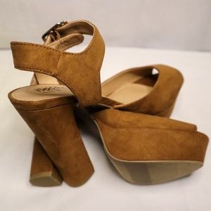 Brown chunky platform heels